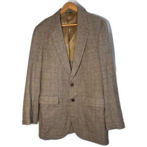 Savile Row Classic Tan Windowpane Plaid Men's wool Blazer 44S